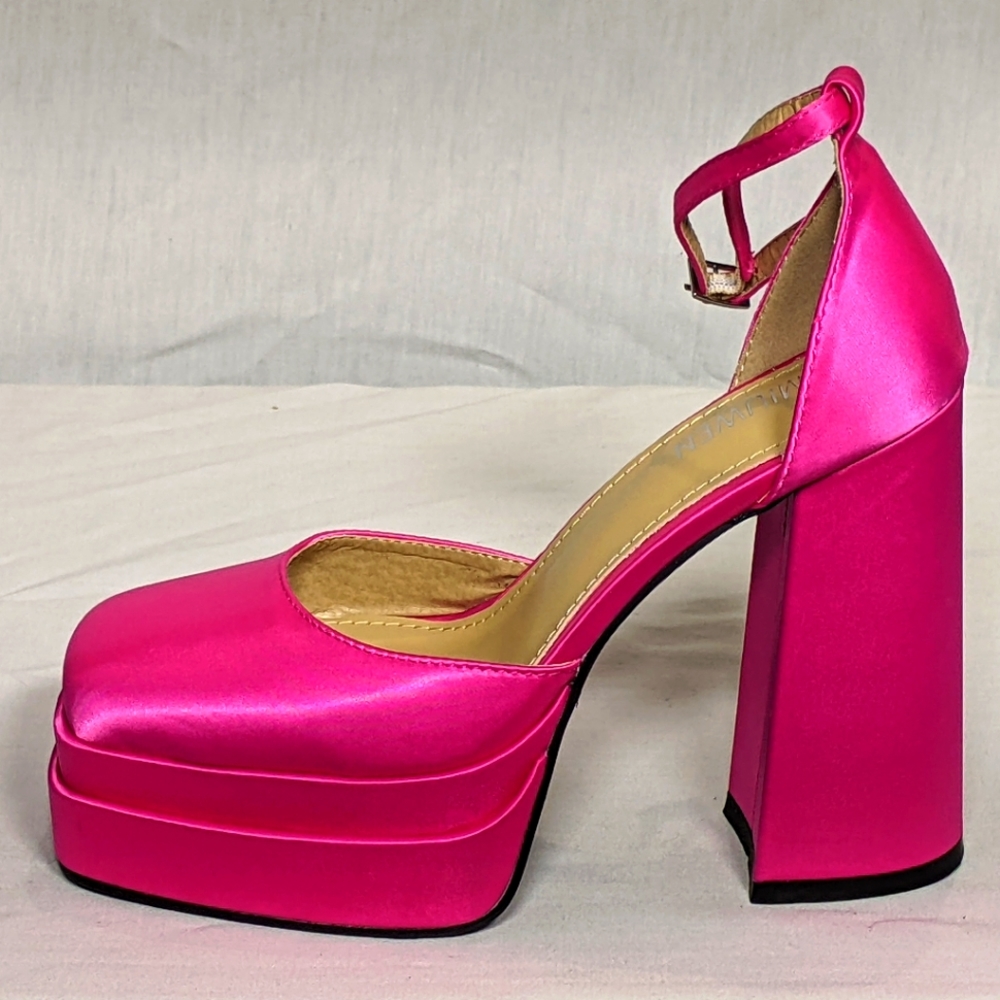 NEW Amiuwen Women Platform Pump Chunky Block Heel Sz 6.5 hot pink